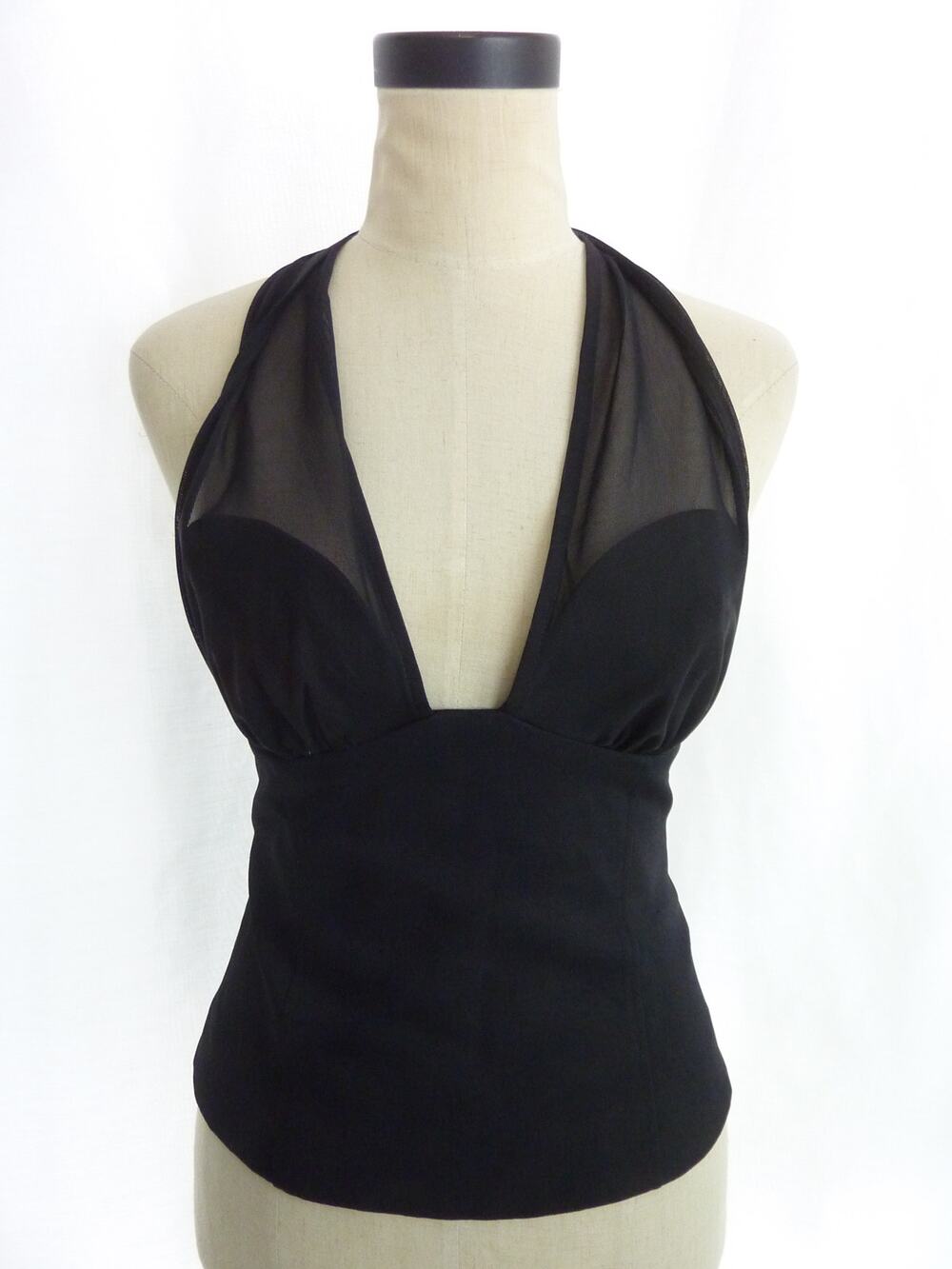 Kookai Womens Black Oyster Mesh Halter Top Size 36 AU 8 US 4 NWT Chic Party Top